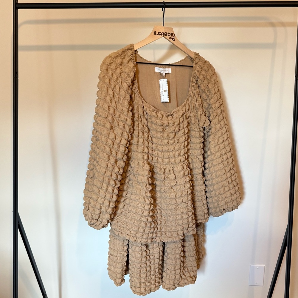 NWT Simply Southern Long Sleeve Tiered Bubble Dress Tan